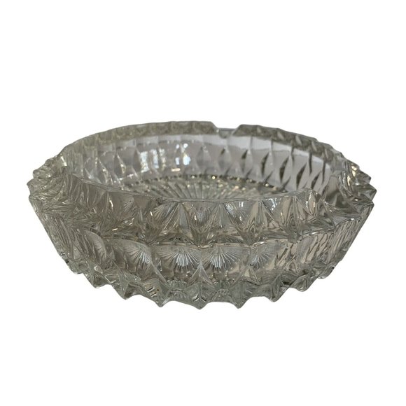 Italian Vintage Crystal Cut Clear Glass Cigar Cigarette Ashtray 7 1/2" Heavy - Picture 2 of 7